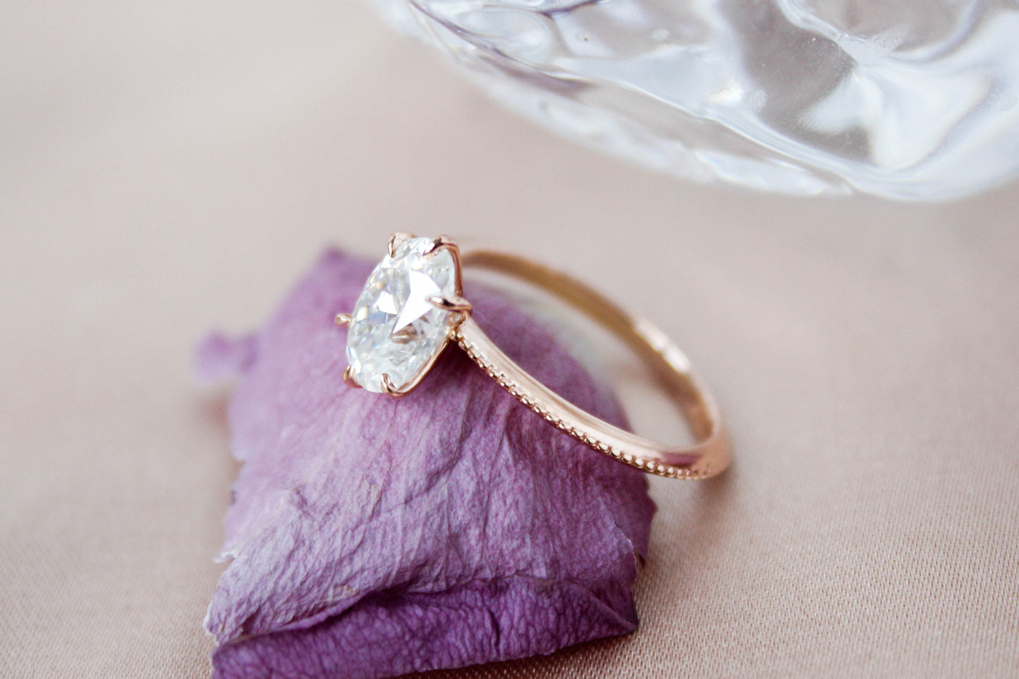 1.5CT Ova Moissanite Art Deco Solitaire Engagement Ring