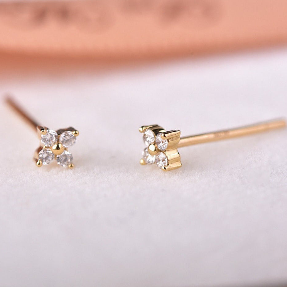 Mini Clover Flower Diamond Stud Earrings