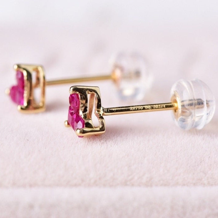 Mini Pink Ruby Heart Stud Earrings