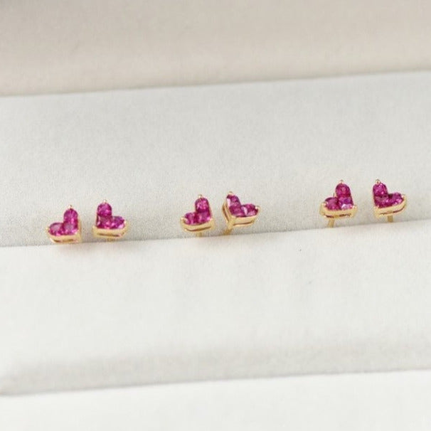 Mini Pink Ruby Heart Stud Earrings