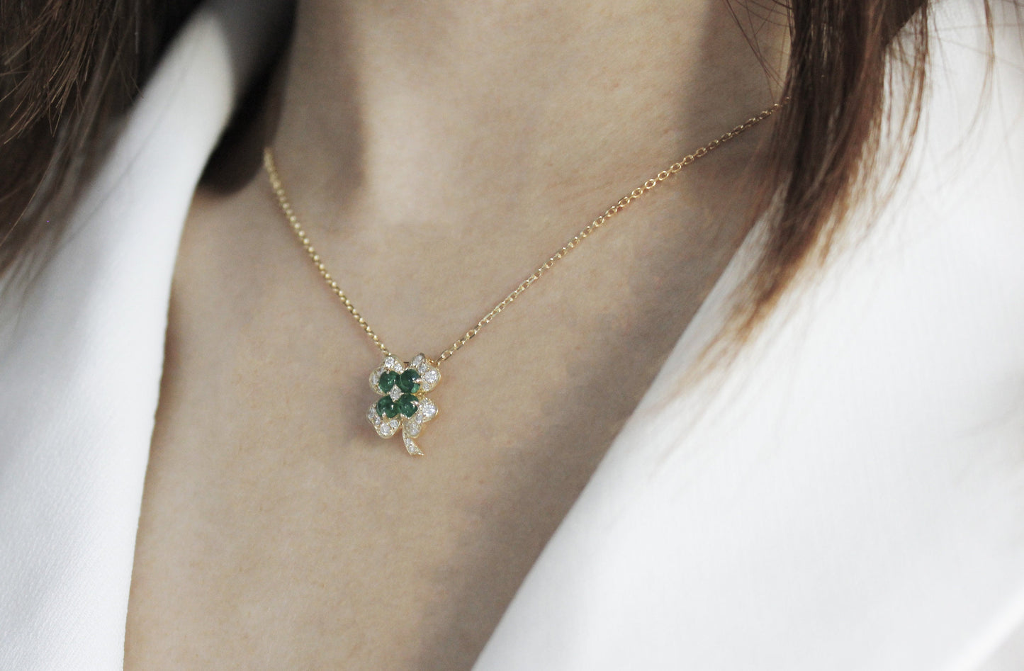 Emerald Clover Diamond Pendant/Necklace