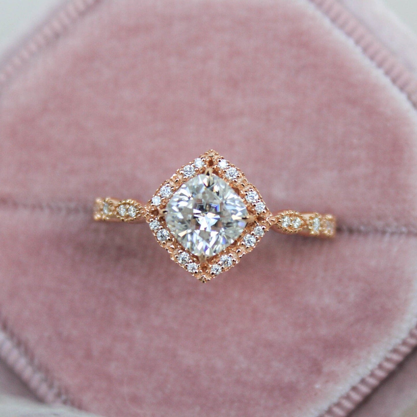 Vintage Cushion Moissanite Engagement Ring