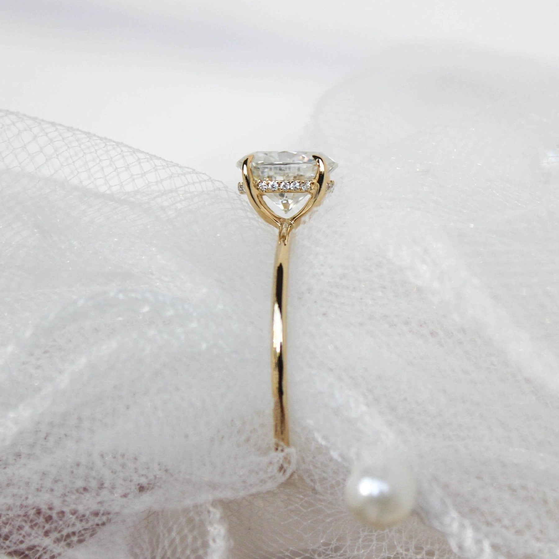 CT Oval Cut Moissanite Hidden Halo Solitaire Ring