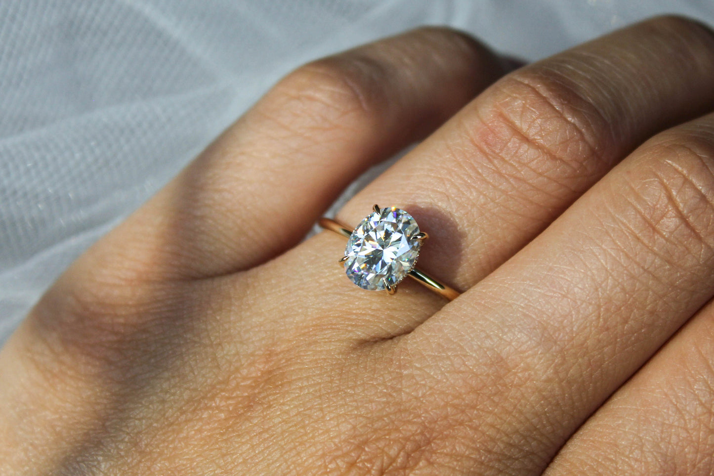 2 CT Oval Cut Moissanite Hidden Halo Solitaire Ring