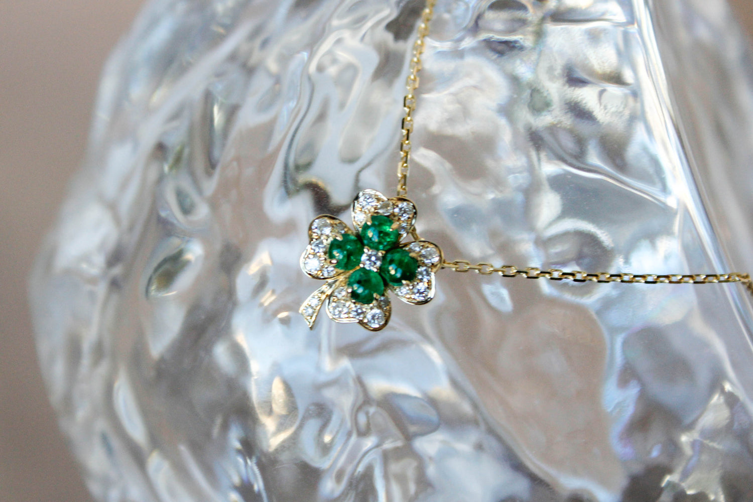 emerlad clover flower necklace 14k gold 18k gold necklace, natural insipred jewelry