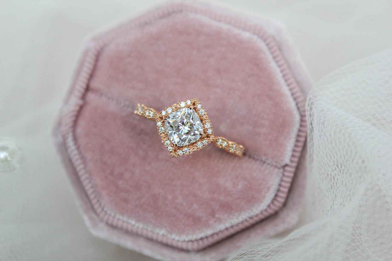 vintage cushion moissanite engagement ring