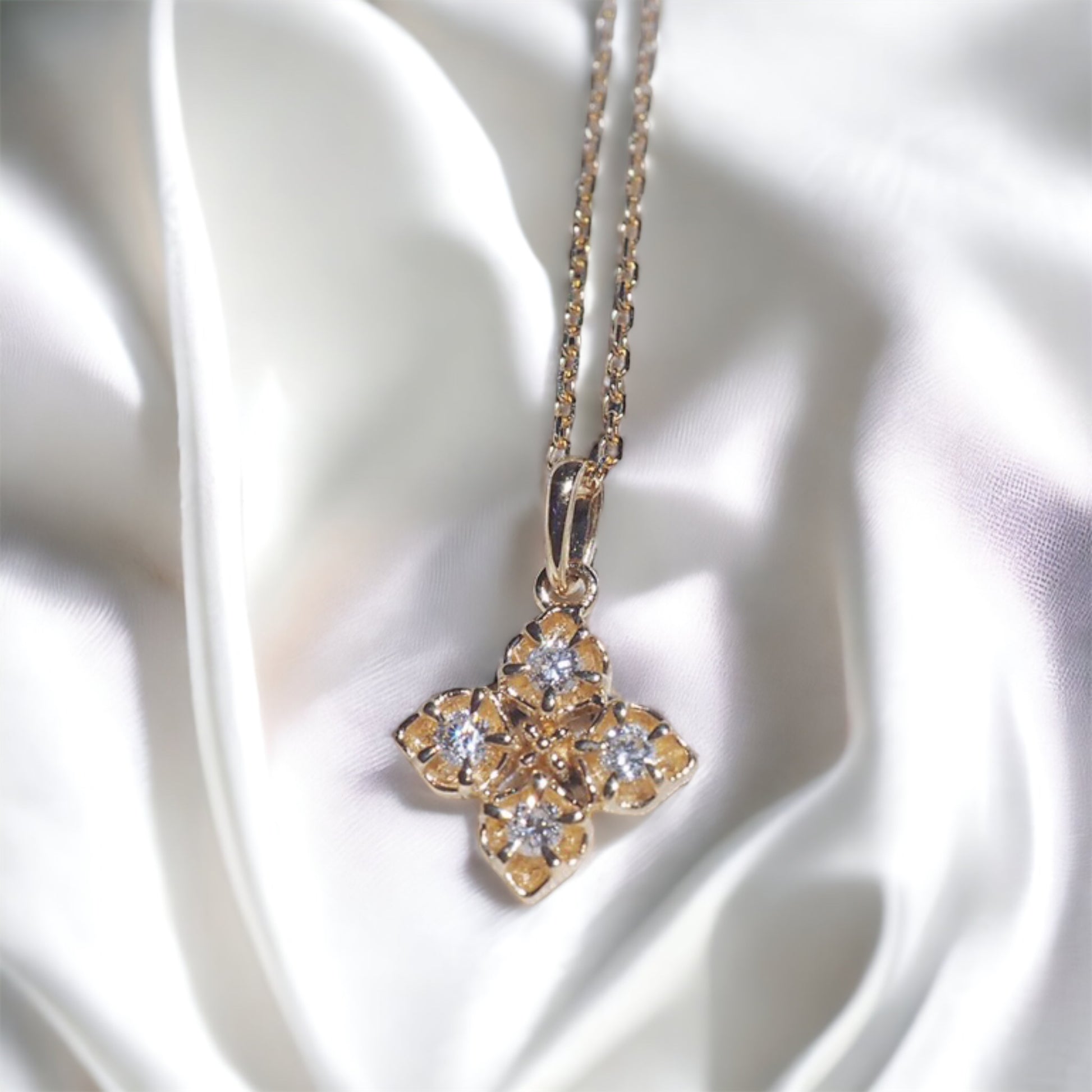 White Gold Clover Quatrefoil Diamond Pendant