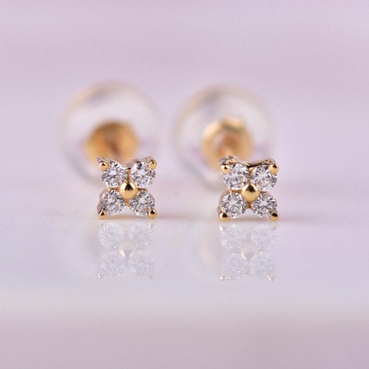 Mini Clover Flower Diamond Stud Earrings