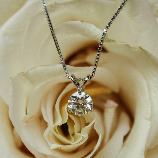 1 CT Three Prongs Solitaire Moissanite Necklace