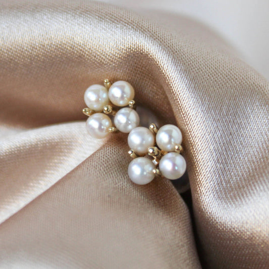Clover Flower Akoya Pearl Earrings