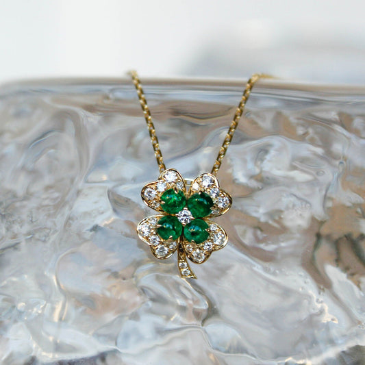 Emerald Clover Diamond Pendant/Necklace