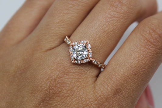 Vintage Cushion Moissanite Engagement Ring