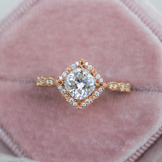 Vintage Cushion Moissanite Engagement Ring
