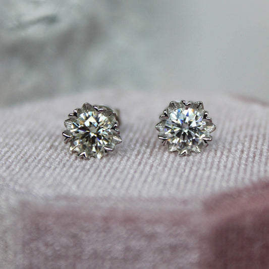 Snowflake Flower Moissanite Stud Earrings